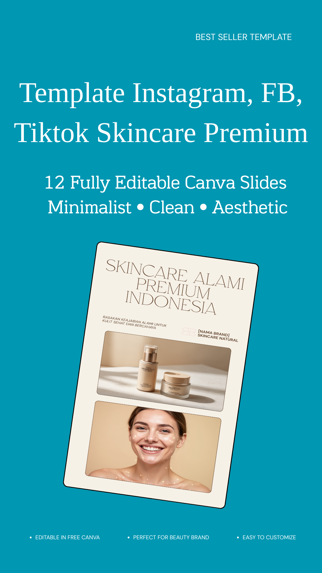 🌿 Template Instagram, FB, Tiktok Reel Skincare Alami Premium – 12 Slides Editable Canva