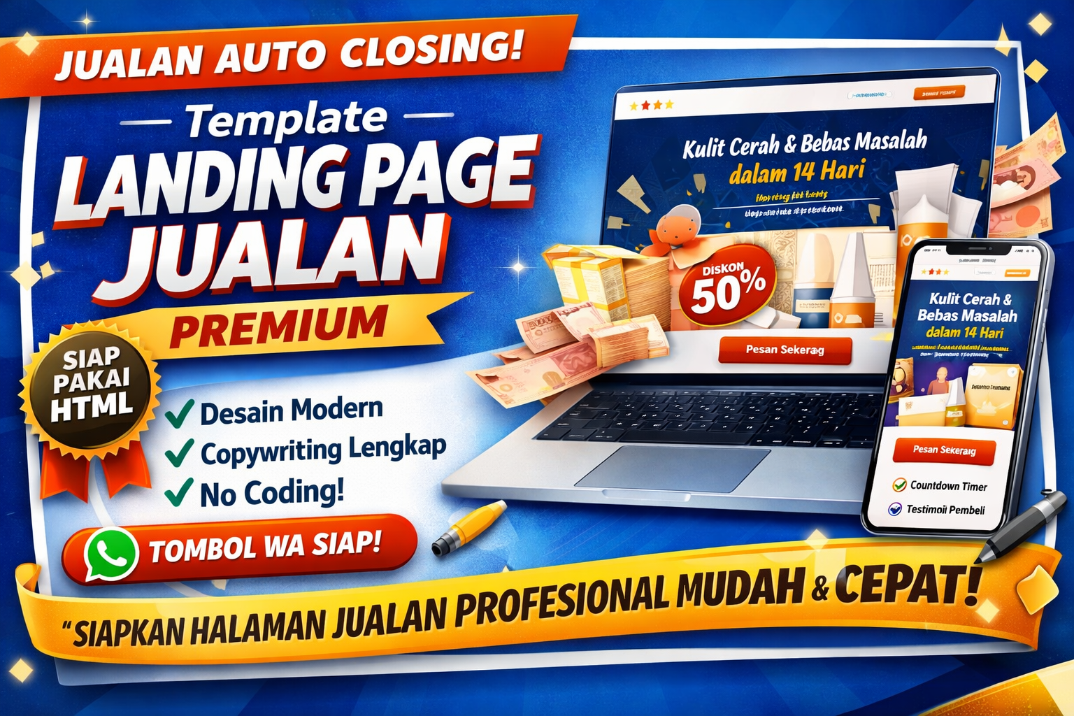 Template Landing Page Jualan Premium (HTML + Copywriting Siap Pakai)