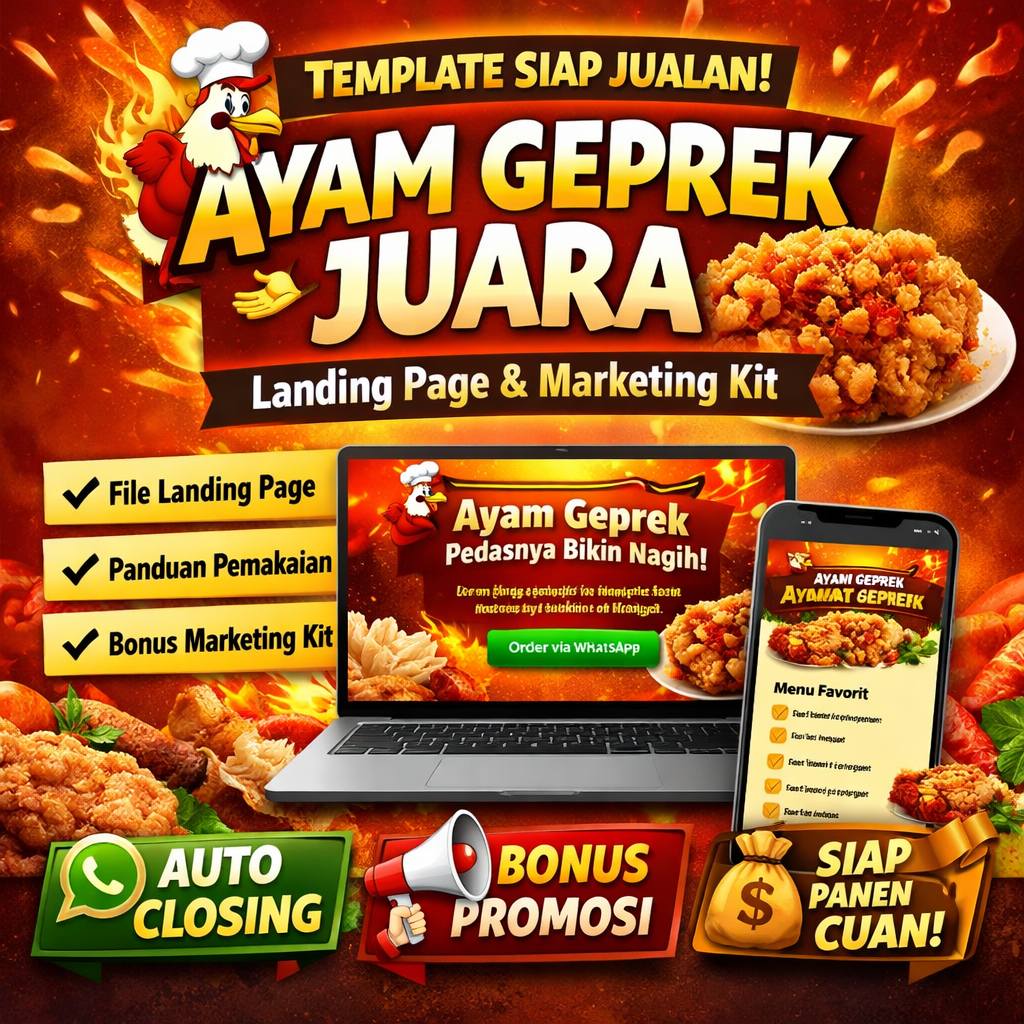 Template Landing Page “Ayam Geprek Juara” (Siap Pakai & Auto Closing!)