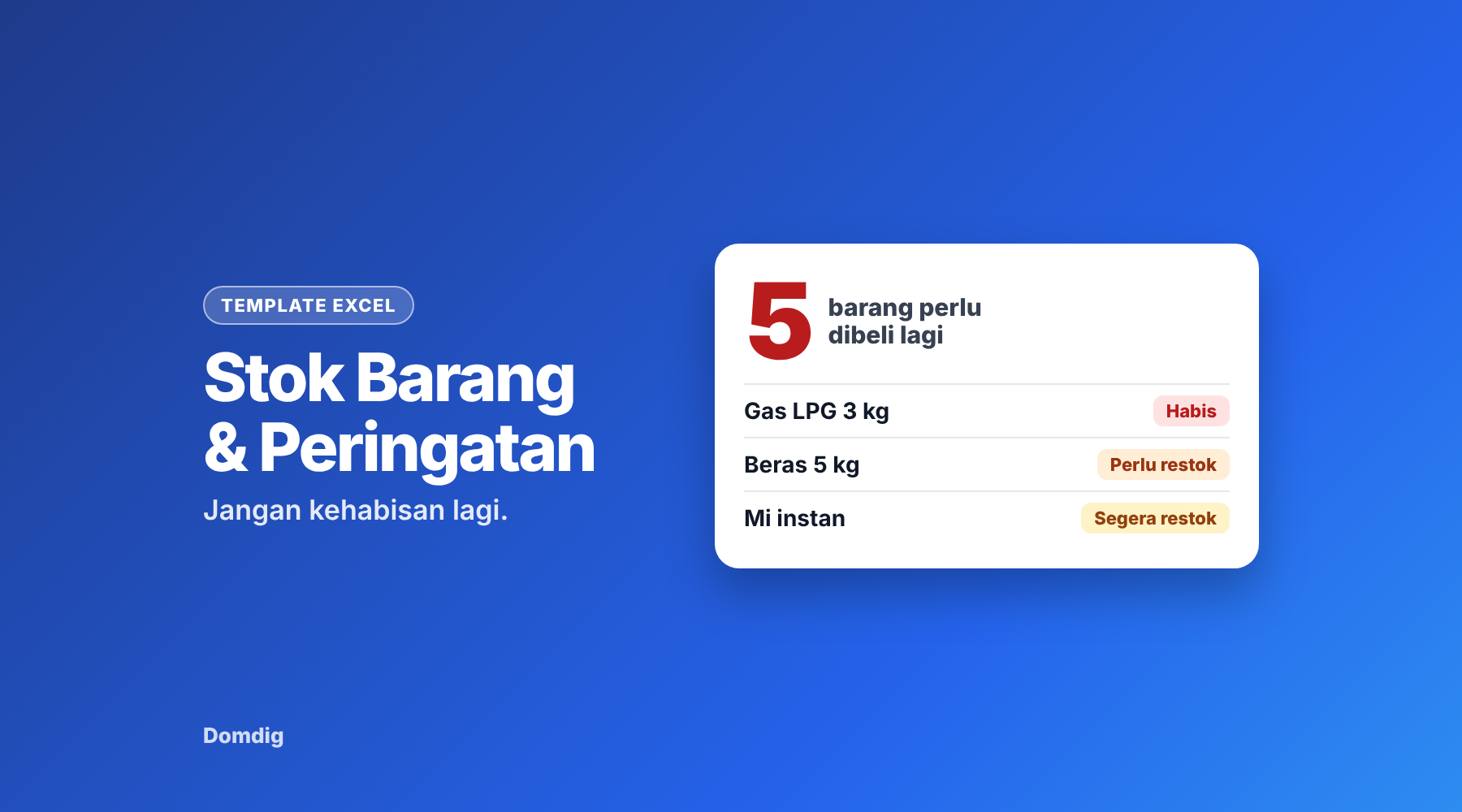 Stok Barang + Peringatan Restok (Excel)