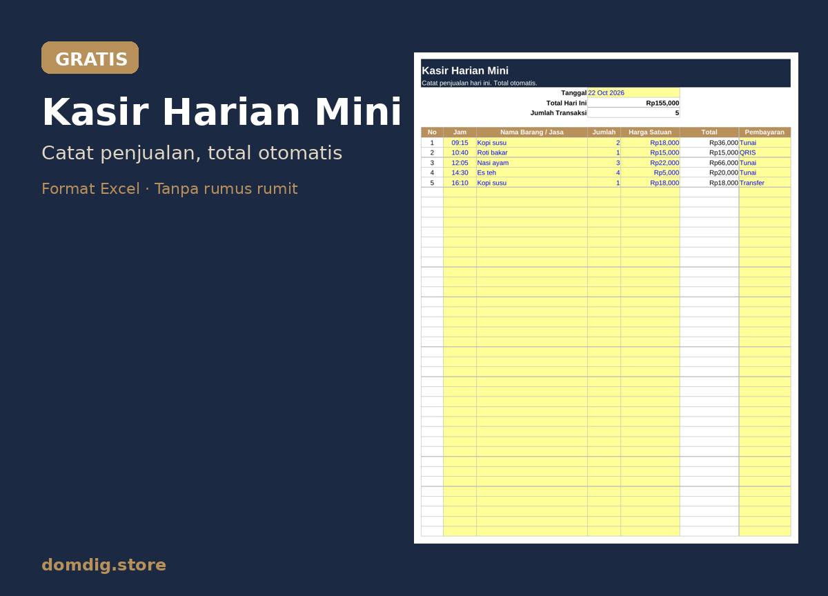 Kasir Harian Mini (Excel)